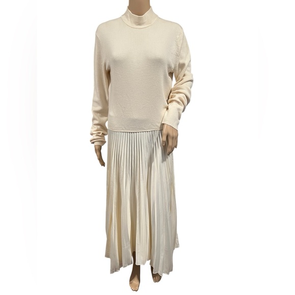 Polo Ralph Lauren Womens Dress Long-Sleeve Cream pleated Mockneck Wool Silk XL - Picture 2 of 16